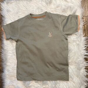 Psycho Bunny Boys Classic Tee 7-8Y Olive Green Pima Cotton Logo Skull Shirt